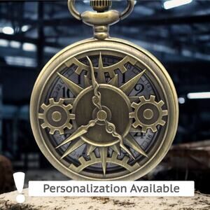 Steampunk Gear Pocket Watch – Vintage Bronze Look, Mechanical Design Unique Gift